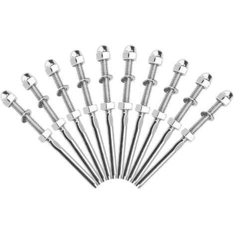 10 pièces tendeurs de câble filetés séparateur de câble en acier inoxydable tendeur de garde-corps en fil d'acier inoxydable avec joint d'écrou pour systèmes de gréement de garde-corps 1/8" (1/5)