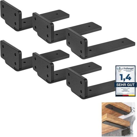 6 supports d'étagère de 15 cm, noirs, supports d'étagère murale avec vis et ancrages assortis, capacité de charge maximale de 75 kg (1/4)