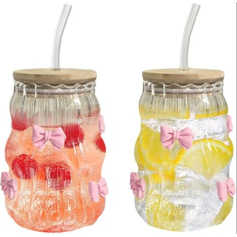 Glass Cups Glass Cups Straw Lids Ice Coffee Latte Macchiato Milk Juice Fruit Smoothie (1/5)