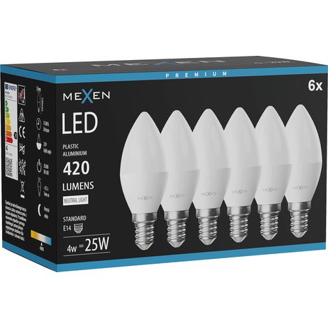 Mexen Nova 6x Ampoule LED E14, C37, 4W, Neutre - 4000K, 420 lm - L102-E14-0440-01x06 (1/3)