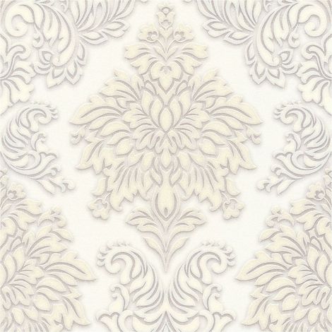 Baroque wallcovering wall Profhome 368982 non-woven wallpaper slightly textured baroque style glittering white silver beige 5.33 m2 (57 ft2) (1/5)