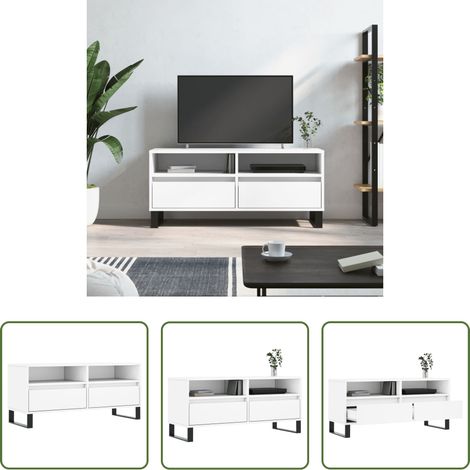 vidaXL Meuble tv bois - Meuble TV blanc 100x34,5x44,5 cm bois d'ingénierie (1/5)