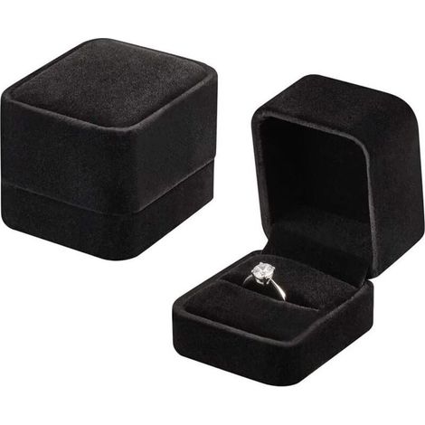 Coffret à bijoux pour bague, boîte à bague en velours, emballage cadeau, boîte cadeau pour bague, pour fiançailles ou demande en mariage (noir, 50 x 55 x 45 mm)