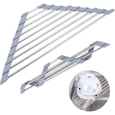 éGouttoir à Vaisselle pour Cuisine Egouttoir Vaisselle INOX Convient éGouttoir à Vaisselle Pliable pour éConomiser De l'espace dans La Cuisine Et La Salle De Bain (Gris) (1/4)