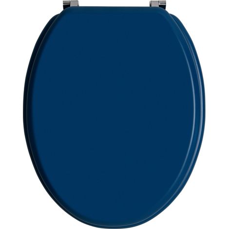 Abattant WC Woody bleu mat en MDF forme U avec charnières en inox, Wirquin 20722726, Bleu (1/3)