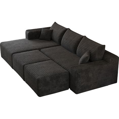 Canapé d'angle en velours côtelé noir, 241 cm, design minimaliste moderne, rembourrage en mousse haute élasticité (1/5)