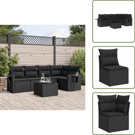 The Living Store 6-tlg. Garten-Sofagarnitur mit Kissen Schwarz Poly Rattan - Gartenmöbel - Esszimmergarnituren - Rattan Möbel - Outdoor Möbel - Lounge Set (1/5)