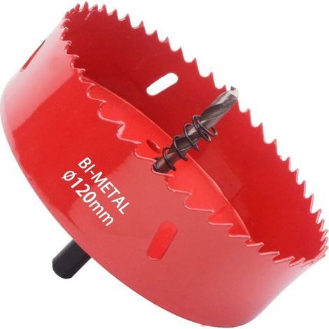 Scie Cloche Bi-métal, Scie Cloche Bois Ø120mm, Scie Trépan Foret de Centrage, pour Percer Plastique, PVC, Bois, Panneaux Fibres, Métal Souple (1/5)