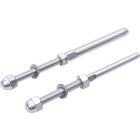 A set of 10 threaded cable tensioners + tensioning bolt heads, stainless steel, 1/8 inch (1/4)