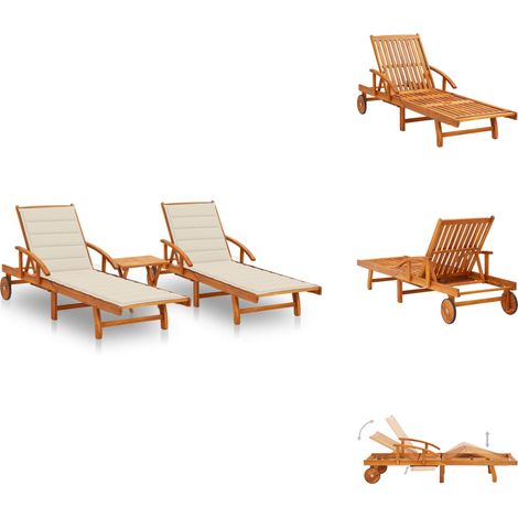 Chaises longues lot de 2 avec table et coussins Acacia solide - Chaise Longue - Mobilier De Jardin - Transats - Salon De Jardin - Meubles De Jardin (1/5)