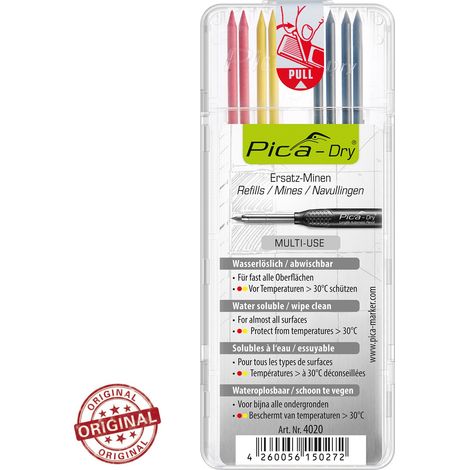 Pica DRY Pencil 3030 Refill Leads Red Yellow Graphite Dark Glossy Surfaces 4020