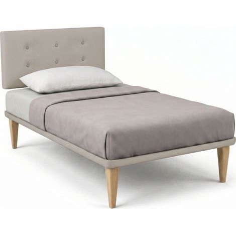 Letto 1 Piazza e Mezza con Rete Rivestita 120x190 cm Similpelle Tortora Tessis Testata Button (1/5)