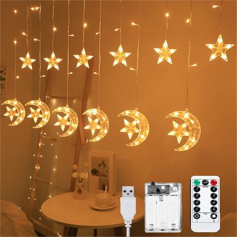 Rideau lumineux LED, forme de lune, 3,5 m, 8 modes, thème Ramadan et Aïd, alimentation USB, fonctionne sur piles.-AquaForge (1/5)