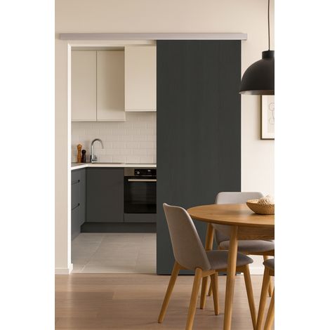 Porte Coulissante Effet Chêne Anthracite Grey Oak H204 X L93 Cm, Rail Alu Gd Menuiseries