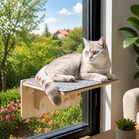 Lit de fenêtre pour chat, hamac pliable pour chat pour fenêtres, lit de chat de fenêtre avec ventouses robustes, balançoire pour chat avec coussin en feutre amovible et lavable pour chats d'intérieur. (1/5)