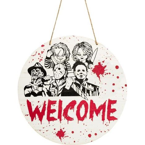 1 hölzernes Horror-Türschild zum Aufhängen, Willkommensschild, Türschild mit Horrorfilmfigur (1/5)