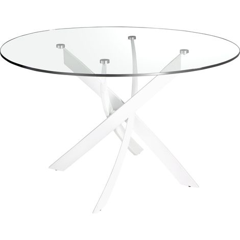 Table verre trempé style moderne Angel Cerda - Verre trempé et acier laqué blanc (1/5)