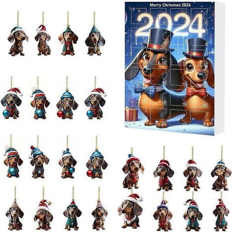 Calendrier de l'Avent 2D Teckels - Pendentif Chat - Décoration de Noël - 24 jours - Calendrier de l'Avent - Pendentif à suspendre au sapin - Cadeau de Noël - E (1/5)