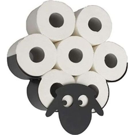 Porte-rouleau de papier toilette - Prumya - Mouton en métal - Noir - Décoratif - Économise de l\'espace (1/4)
