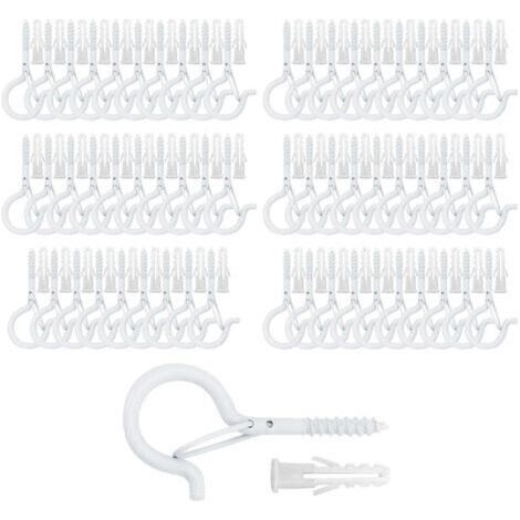 Screw hooks for hanging plants and fairy lights outdoors, for terraces, wooden walls and ceilings, pack of 60, white