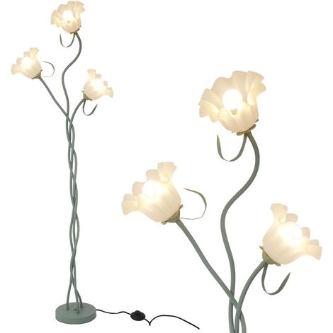 Lampadaire Sur Pied Vert,Lampe sur Pied Salon,Lampe Vintage 3 Têtes Design,Abat Jour Fleuri,Interrupteur au Pied,Lampadaire Éclairage Décoratif Salon,Chambre,Bureau,Salle d'étude,Col de Cygne 360° (1/5)