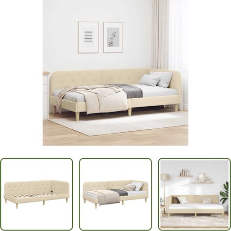 Cadre de lit - Cadre de lit d'angle Crème 90 x 190 cm tissu (1/5)