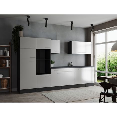 Küche Küchenzeile Leerblock Grau Matt Weiß Oliver 340 cm Respekta