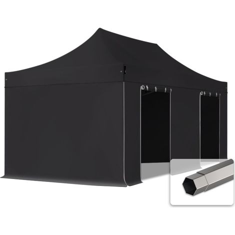 3x6 m Tente pliante - Acier, anti-feu, côtés sans fenêtre, noir