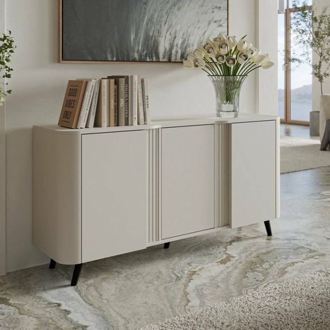 Aparador Loreo, aparador de salón con tres puertas batientes y compartimentos interiores, elevado del suelo, 151 x 42 x 70 cm, beige (1/5)