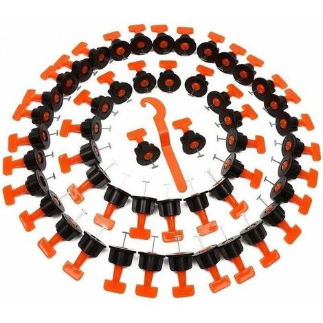 royaluxe -Kit de système de nivellement de carrelage, 50 pièces réutilisables pour nivellement de carrelage, entretoises pour construction de murs et sols, avec clé spéciale (1/5)