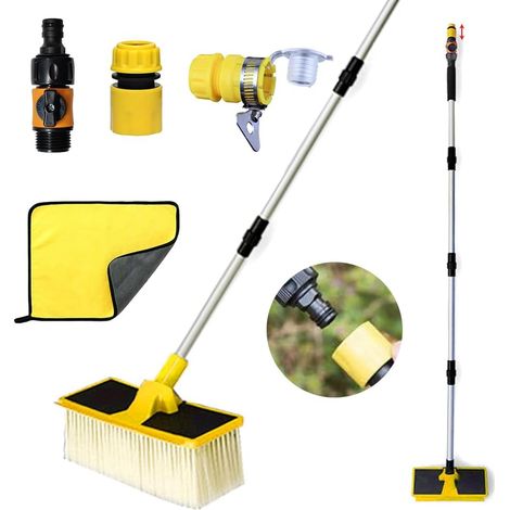 HEYIDAMAI Brosse de lavage télescopique avec raccord d'eau, brosse de lavage pour camping-cars, brosse de lavage auto de 168 cm, brosse de lavage pour camion avec manche télescopique, brosse de lavage (1/5)