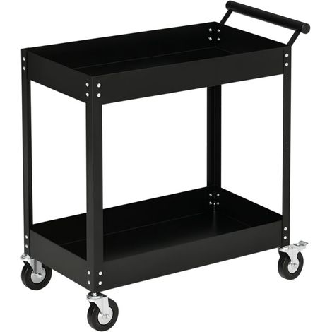 Chariot d'atelier, 2 étagères, brouette, 4 roues, acier, jusqu'à 150 kg, 84,5 x 38 x 84 cm, noir (1/5)