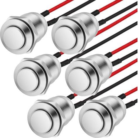 Lot de 6 interrupteurs à bouton-poussoir momentanés de 12 mm, interrupteurs à bouton-poussoir étanches filaires, mini interrupteurs à bouton-poussoir momentané (tête haute) (1/4)
