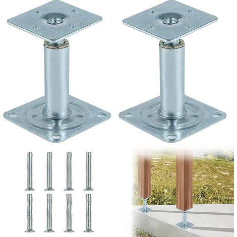 Lot de 2 supports de poteau bois réglables en hauteur de 100 à 130 mm, pied de poteau avec vis pour terrasse, clôture, abri voiture, pergolas, travaux de construction, parois épaisses acier galvanisé (1/5)