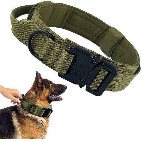 Collare militare per cani con impugnatura regolabile in nylon per cani di taglia media e grande con fibbia in metallo resistente, collare per cani nero, taglia XL 50-59 cm (verde) - di DEBUNS (1/5)