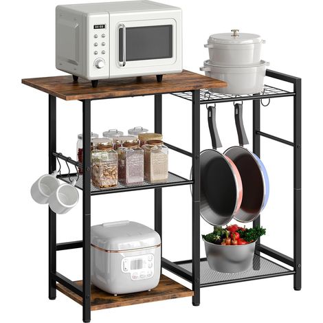 Étagère de Cuisine, Support de Micro-Ondes, Meuble à Café, pour Petits espaces, Cuisine, Salle à Manger, Marron Rustique et Noir EBF15HB01 (1/5)