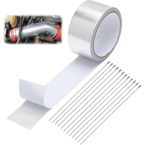 Bande Thermique pour Pot d'Échappement - Isolation Haute Température Auto et Moto, Ruban Thermique Autocollant avec 12 Serre-Câbles pour Réparation (1/5)