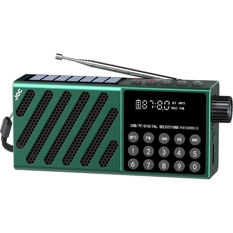 Mini radio FM portable, lampe torche LED, récepteur radio d'urgence à énergie solaire, écran HD, haut-parleur Bluetooth, prise en charge de l'enregistrement, carte TF, USB. (1/5)