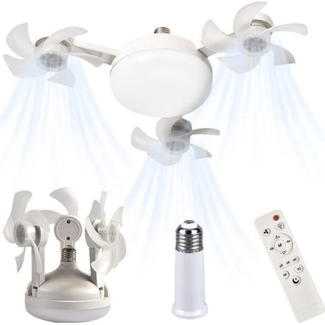 E27 Ventilateur à douille avec télécommande et source lumineuse, 3 vitesses, 3000K-6500K trois températures de couleur-3 têtes (1/5)