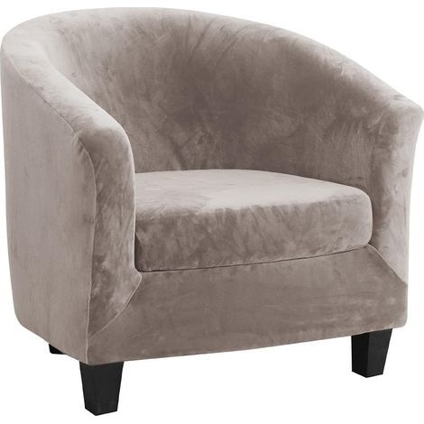 GENERIC-Velours Housse de Fauteuil Club Ensemble de Deux Pièces Housse de Fauteuil Extensible Housse Fauteuil Salon Fauteuil Cabriolet Tub Chair avec Housse de Coussin, Marron (1/5)