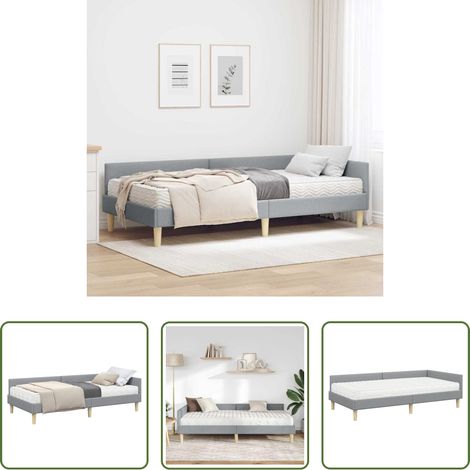 vidaXL Lit plateau -  Cadre de lit d'angle avec matelas 2 pcs Gris clair tissu (1/5)