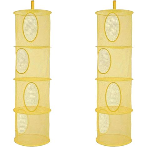 Rangement suspendu lot 2, polyester, 4 compartiments, 110×30 cm, jaune (1/5)