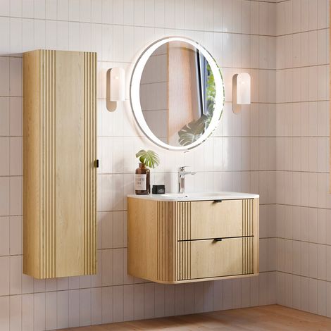 Set di mobili da bagno con lavabo Mila rovere chiaro 80cm (1/5)