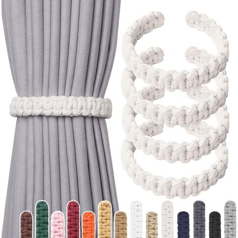 Lot de 4 embrasses de rideaux en corde de coton naturel - Style rustique de ferme - Décoratifs - Cordons tressés faits à la main pour rideaux légers/à poids léger (C-Beige) (1/5)