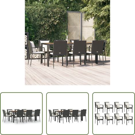 vidaXL Salle à manger extérieure - Ensemble à manger jardin 9pcs et coussins noir résine tressée (1/5)