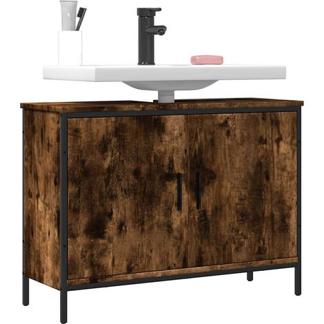 Waschbeckenunterschrank Räuchereiche 80x30x60 cm Holzwerkstoff