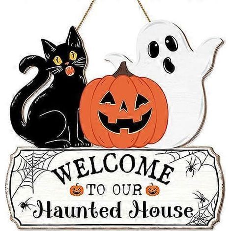 Décoration murale en bois pour Halloween, panneau suspendu, décoration de porte fantôme, décoration « Boo » pour porte d'entrée, décoration murale en bois pour Halloween. (1/4)