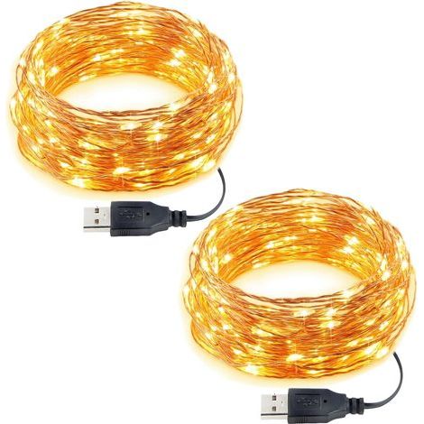 Lot de 2 Guirlande Lumineuse, 5m 50 LED, Fil de Cuivre, IP65 Étanche, Alimentation USB, Intérieur Extérieur (1/5)
