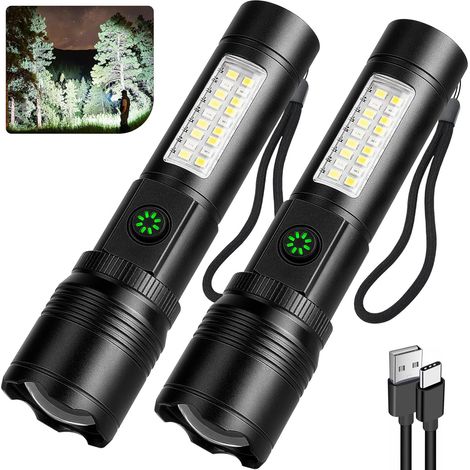 Lampe torche haute puissance - idéale pour le camping, les quarts de nuit, les réparations, etc. - Lot de 2, noire (1/5)