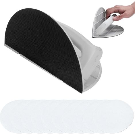 Meuleuse d'angle semi-circulaire, meuleuse d'angle pour plaques de plâtre avec 10 feuilles abrasives auto-adhésives, conception à angle de 90° pour les murs et les angles (1/5)
